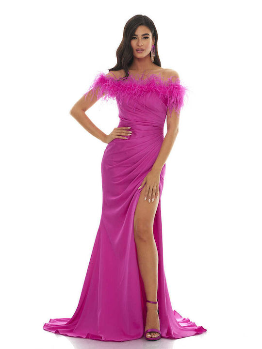 RichgirlBoudoir Mini Rochie Satin Drapat cu Slit Fuchsia