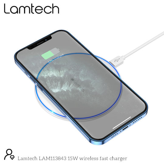 Lamtech Ασύρματος Φορτιστής (Qi Pad) 15W Λευκός (LAM113843)