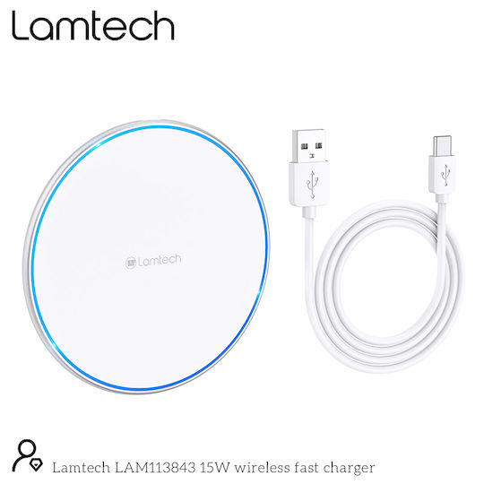 Lamtech Ασύρματος Φορτιστής (Qi Pad) 15W Λευκός (LAM113843)