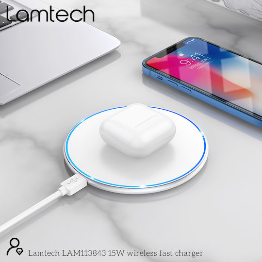 Lamtech Ασύρματος Φορτιστής (Qi Pad) 15W Λευκός (LAM113843)