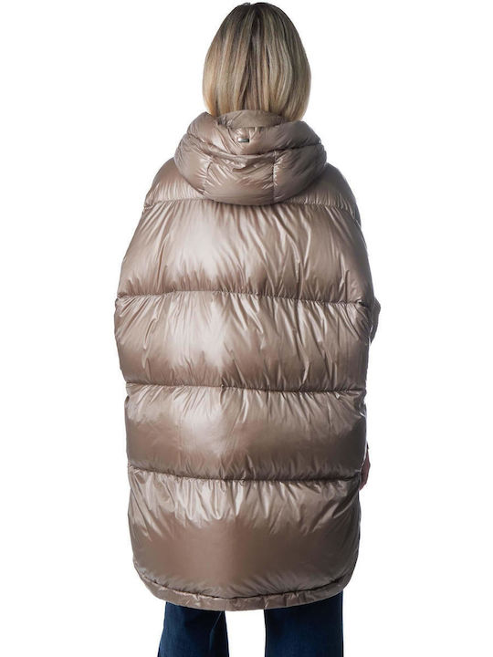 Herno Woven Women's Short Puffer Jacket for Winter with Hood Beige