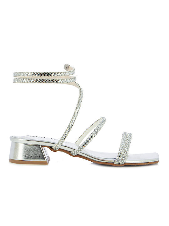 Fratelli Petridi Leather Women's Sandals Silver with Low Heel