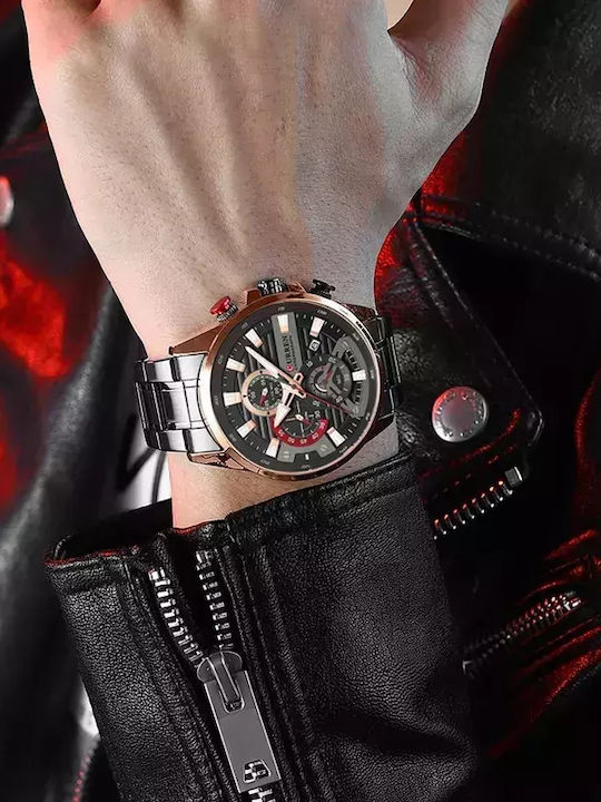 Curren Men's Watch 46mm Chronograph Battery with Metal Bracelet Black Rose Gold