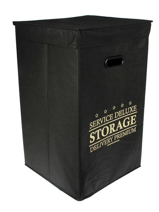 Wäschekorb Stoff Klappbar 70lt mit Deckel 35x35x58cm Schwarz