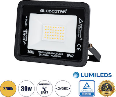 GloboStar Atlas Στεγανός Προβολέας LED 30W Θερμό Λευκό 2700K IP67