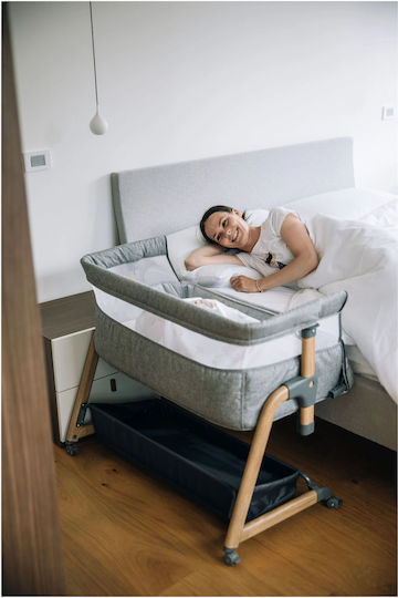FreeOn Cradle with Mattress, Side Opening, and Wheels Gray
