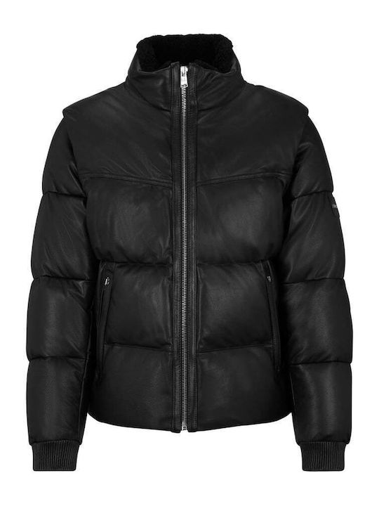 Hugo Boss Herren Winter Jacke Leder Schwarz