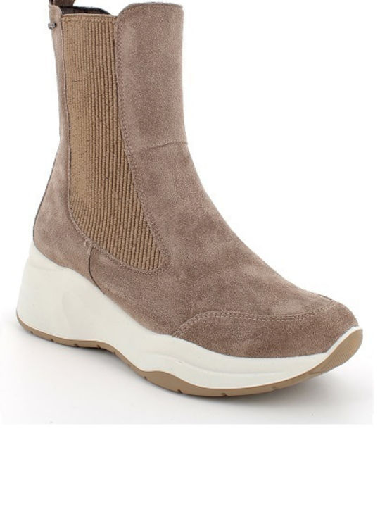 Igi & Co Leather Women's Ankle Boots Platform Beige