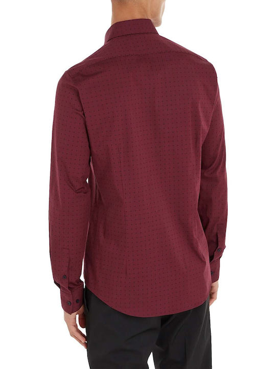 Calvin Klein Men's Shirt Long Sleeve Cotton Bordeaux.