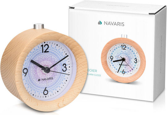Navaris Indian Sun Tabletop Clock with Indicators Wooden with Alarm Clock Brown