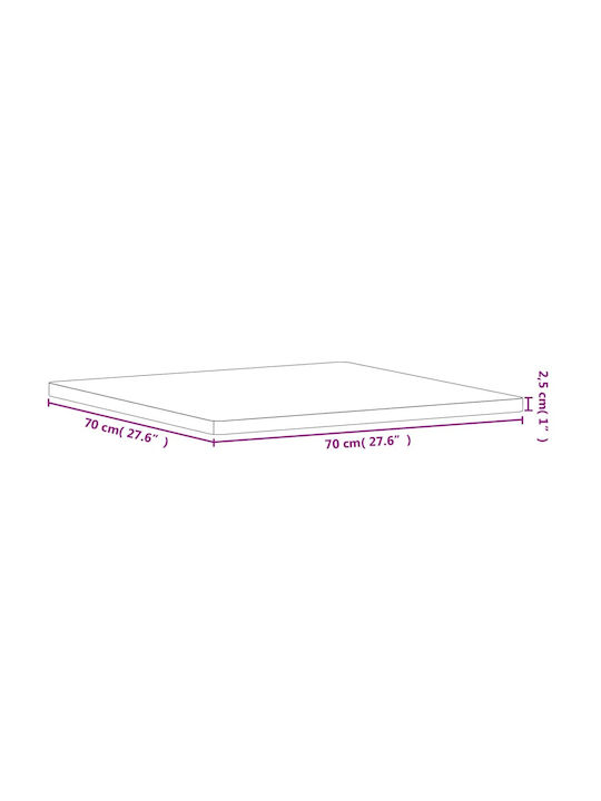 vidaXL Square Table Surface made of Solid Wood in Beige Color 70x70x2.5cm 355957 1pcs