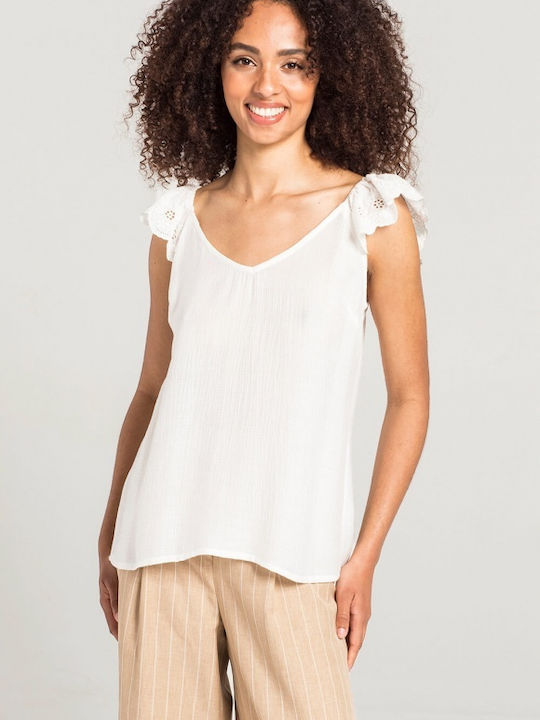 Matis Fashion Damen Crop Top mit Trägern & V-Ausschnitt Beige