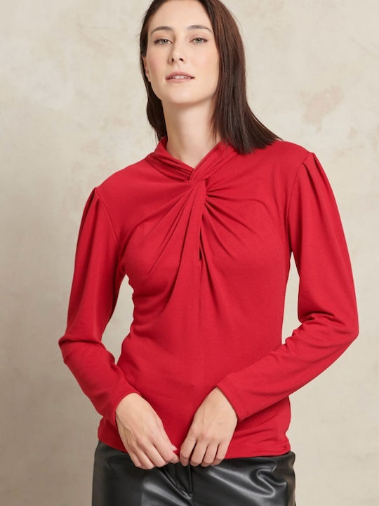 Matis Fashion Women's Crop Top Long Sleeve Red