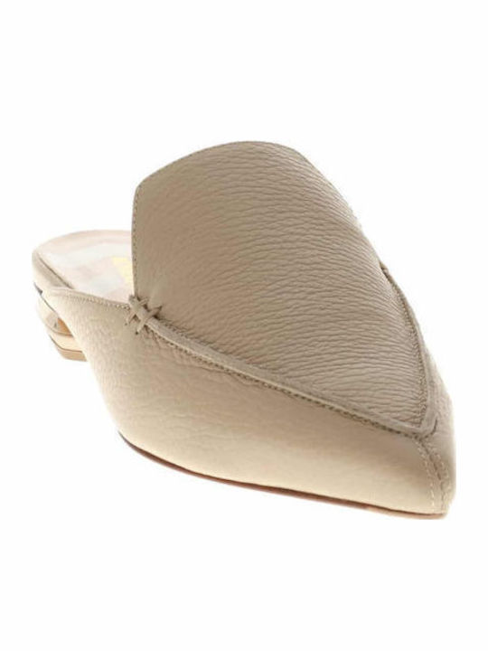 Flat Δερμάτινα Mules σε Μπεζ Χρώμα