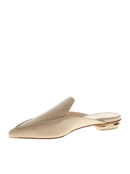 Flat Δερμάτινα Mules σε Μπεζ Χρώμα