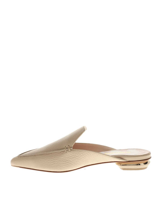 Flat Δερμάτινα Mules σε Μπεζ Χρώμα