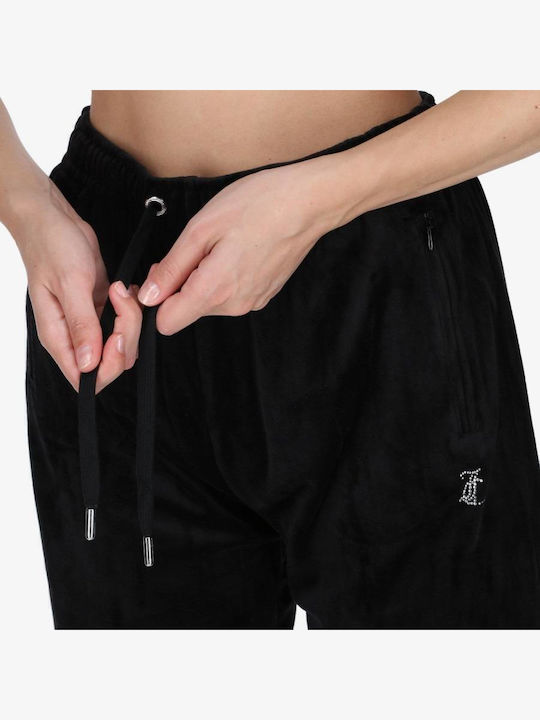 Diamante Παντελόνι Φόρμας με Λάστιχο Βελουτέ Black