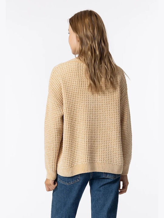 Tiffosi Women's Long Sleeve Sweater with V Neckline Beige (BEIGE).