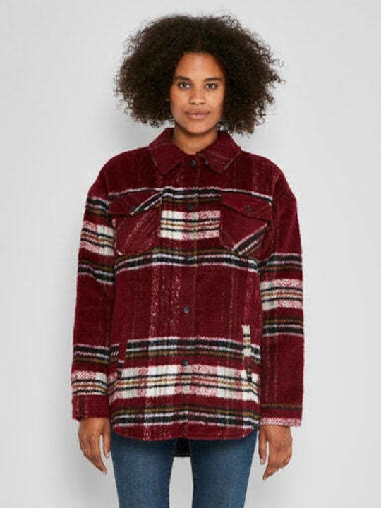 Noisy May Women's Checked Midi Coat with Buttons BORDO