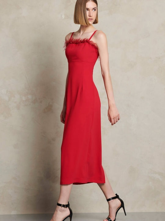 Midi Dress Spaghetti Strap Red