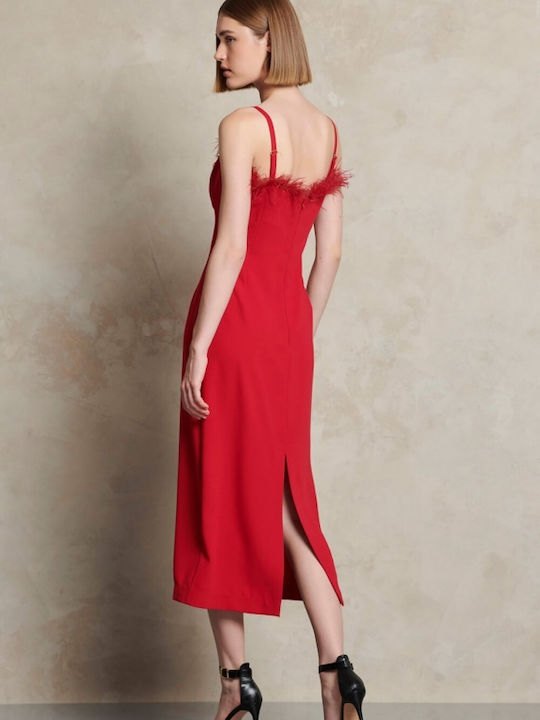 Midi Dress Spaghetti Strap Red
