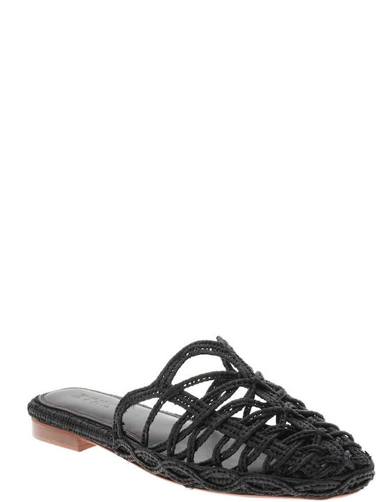 Flat Δερμάτινα Mules σε Μαύρο Χρώμα