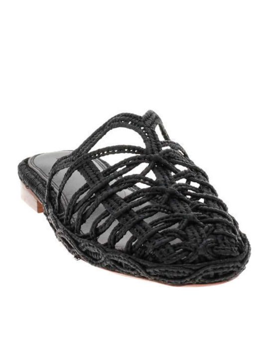 Flat Δερμάτινα Mules σε Μαύρο Χρώμα