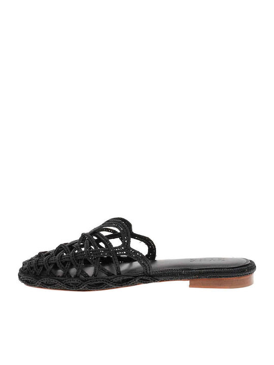 Flat Δερμάτινα Mules σε Μαύρο Χρώμα