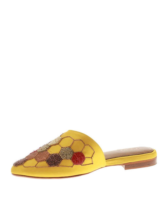 SATIN Flat Σατέν Mules σε Κίτρινο Χρώμα