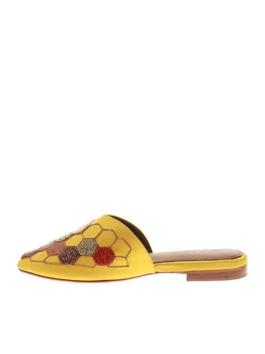 SATIN Flat Σατέν Mules σε Κίτρινο Χρώμα