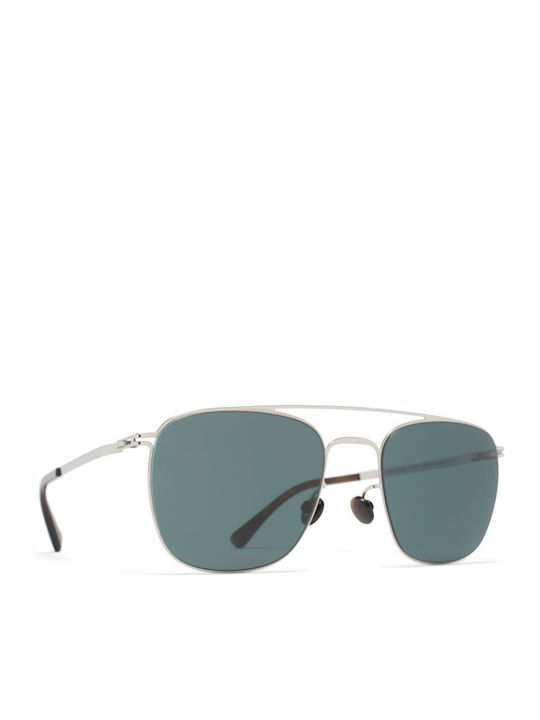Mykita Unisex Sunglasses with Silver Metal Frame and Green Polarized Mirror Lens