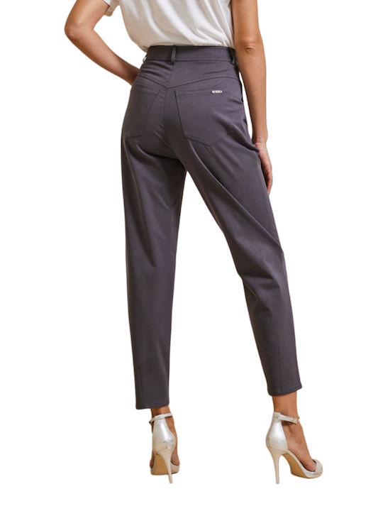 Enzzo Women's Cotton Trousers in Straight Line Grey