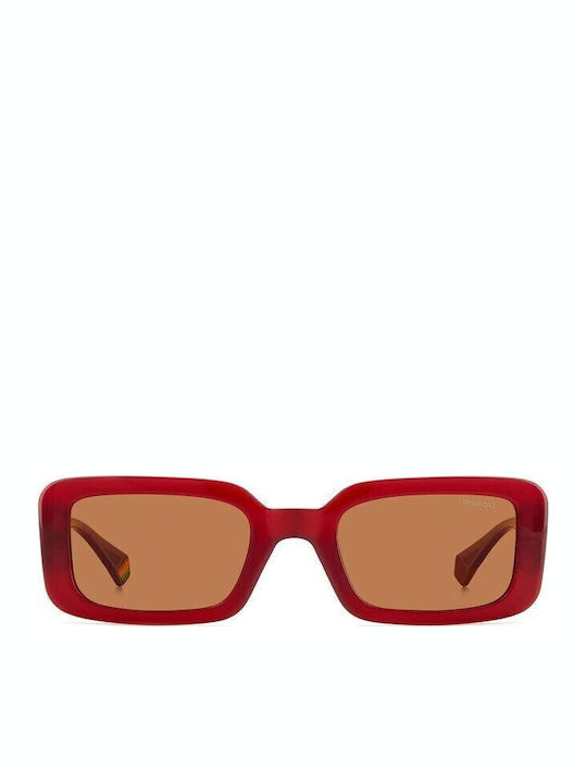 Polaroid Unisex Sunglasses with Red Horn-Rimmed Frame and Polarized Lenses