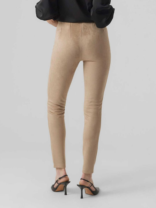 Vero Moda Women's High-waisted Fabric Trousers in Slim Fit Beige