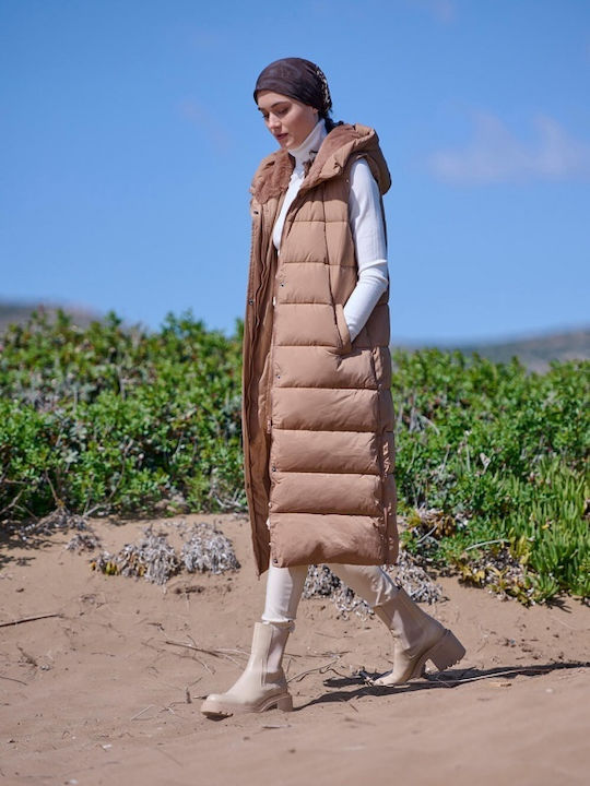 Matis Fashion Μακρύ Γυναικείο Αμάνικο Puffer Μπουφάν Αδιάβροχο και Αντιανεμικό για Χειμώνα ''ΚΑΠΙΤΟΝΕ''