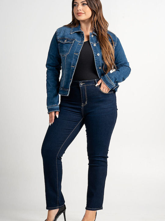 Lovesize Women's Short Jean Jacket for Spring or Autumn Blue