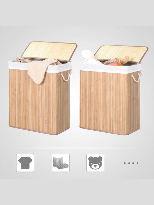 Songmics Coș de rufe Lemn Capotă 51.5x31.5x60.5cm Bej
