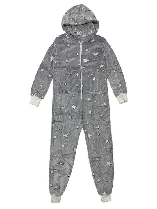 Ustyle Winter Women's Fleece Onesie Pyjama Grey