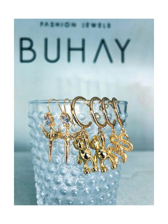 Buhay Earrings Hoops made of Steel Gold Plated with Stones