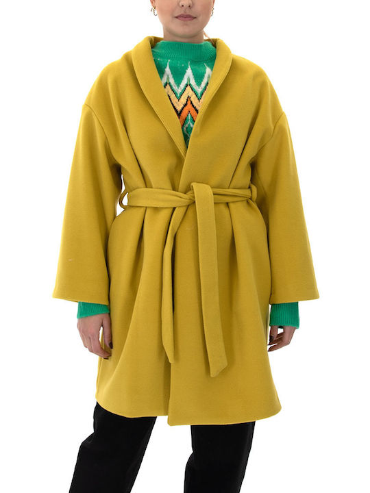 MY T Women's Midi Coat with Belt YELLOW