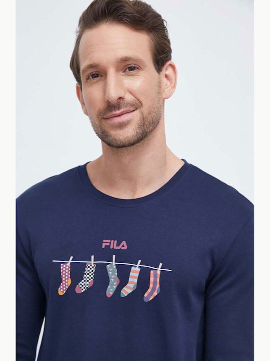 FILA Men's Winter Pajamas Set Dark Blue