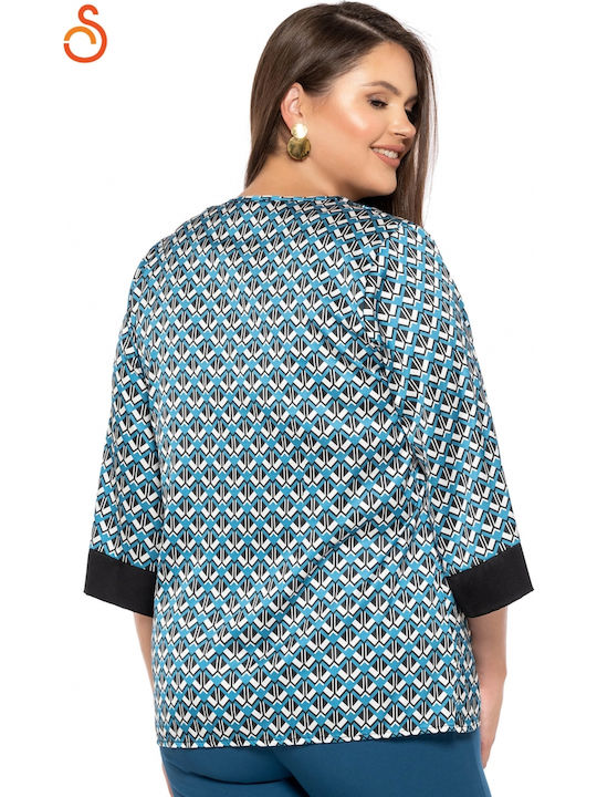 Women's Blouse Satin with 3/4 Sleeve Petrol (Item J062)