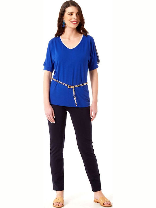 Women's Blouse Short Sleeve Blue.
