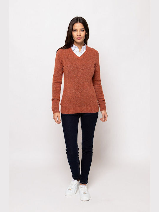 Heavy Tools Women's Long Sleeve Sweater with V Neckline Brown