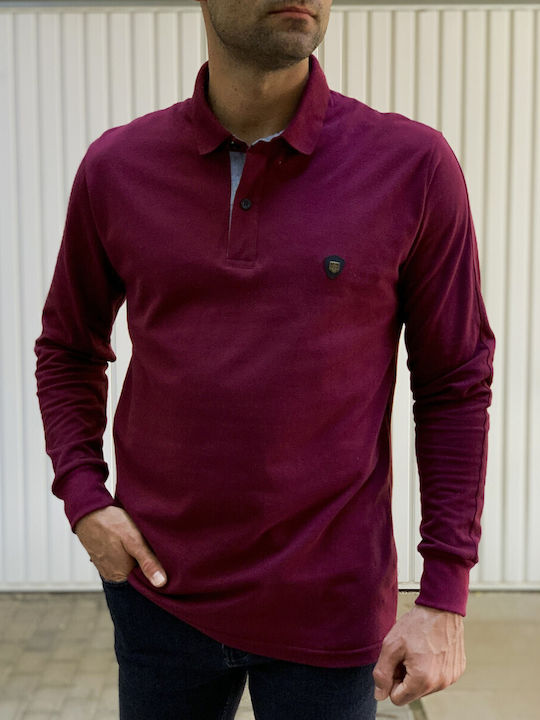 Everbest Bluza Bărbătească cu Mânecă Lungă Polo Burgundy