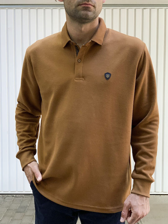 Everbest Men's Long Sleeve Blouse Polo Camel