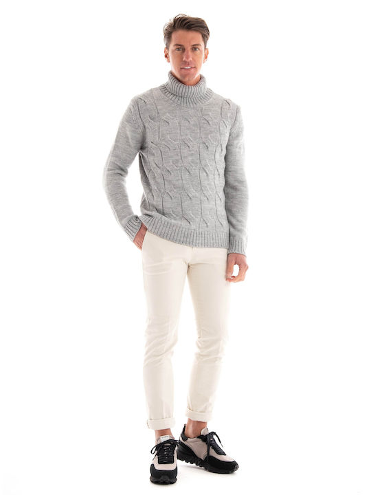 Paul Miranda Herren Langarm-Pullover Rollkragen Grey Melange