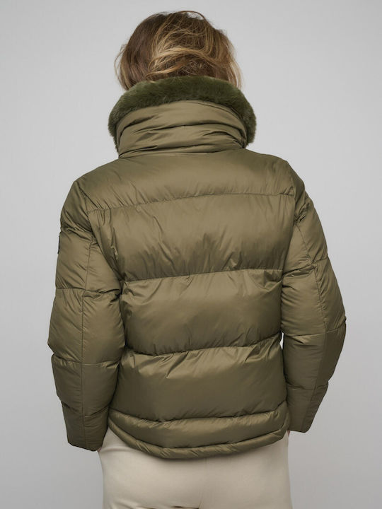 Rino&Pelle Women's Short Puffer Jacket for Winter Khaki