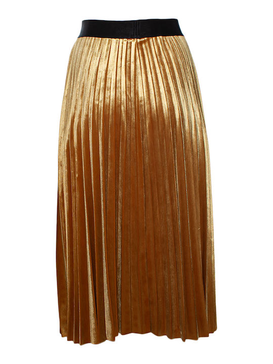 Pleated High-waisted Midi Skirt Gold