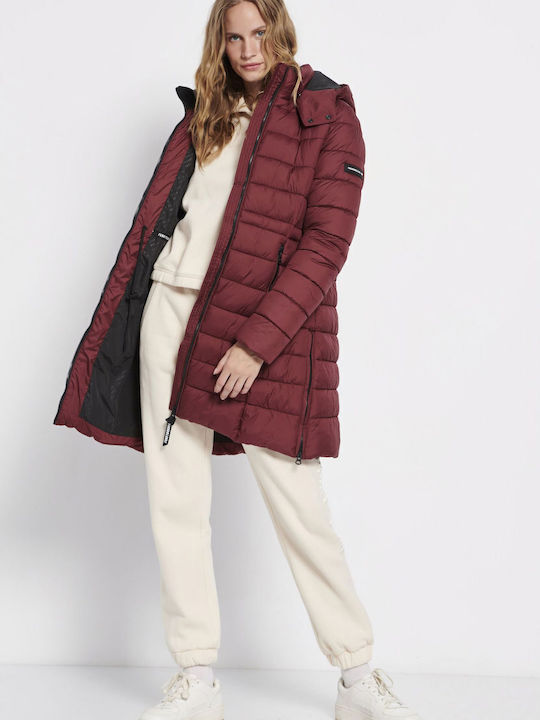 Lungă Jachetă de femei Puffer Burgundy